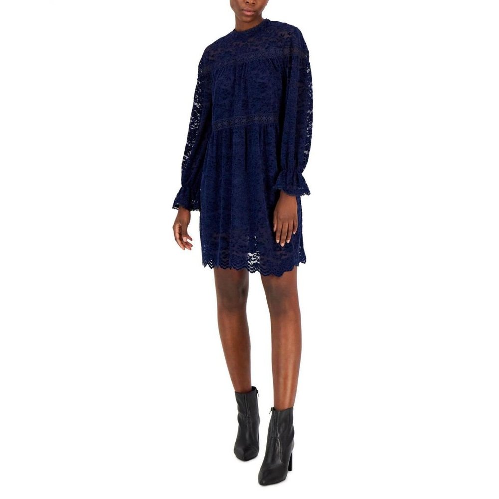 Women's Navy Lace Long-Sleeve  Dress